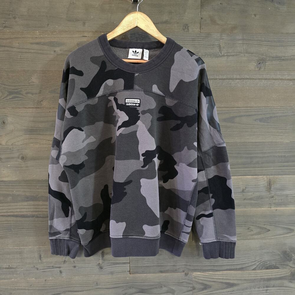 Adidas Originals Camo Crewneck Sweatshirt Men's L Gray Black Camouflage Trefoil